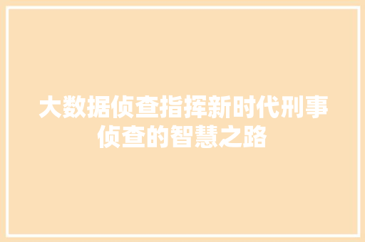大数据侦查指挥新时代刑事侦查的智慧之路 电脑基础