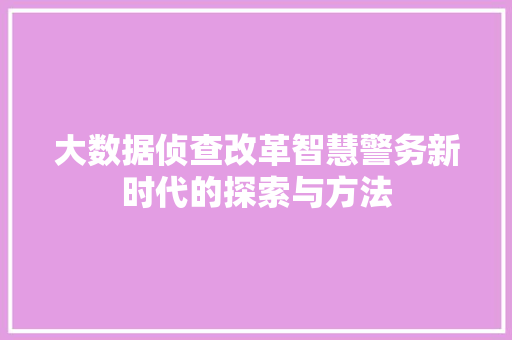 大数据侦查改革智慧警务新时代的探索与方法 大数据侦查改革智慧警务新时代的探索与方法