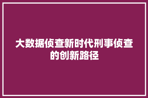 大数据侦查新时代刑事侦查的创新路径