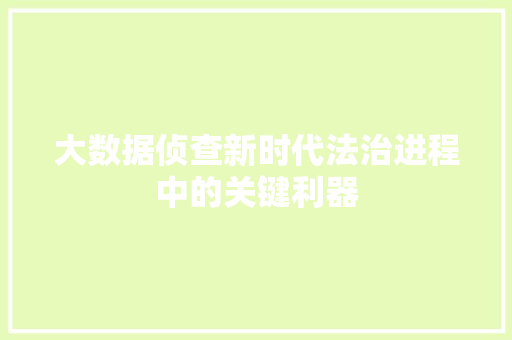 大数据侦查新时代法治进程中的关键利器