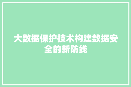 大数据保护技术构建数据安全的新防线 电脑故障维修