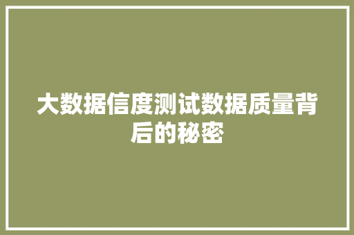 大数据信度测试数据质量背后的秘密 电脑故障维修