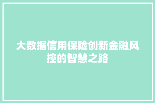 大数据信用保险创新金融风控的智慧之路 编程语言