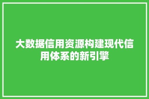 大数据信用资源构建现代信用体系的新引擎 大数据信用资源构建现代信用体系的新引擎