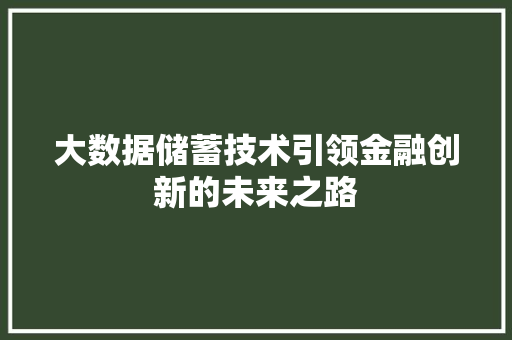 大数据储蓄技术引领金融创新的未来之路