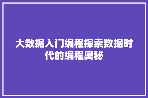 大数据入门编程探索数据时代的编程奥秘 电脑故障维修