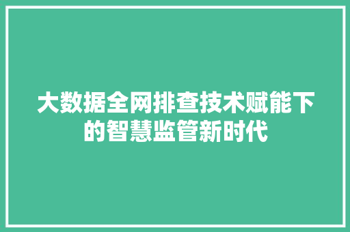 大数据全网排查技术赋能下的智慧监管新时代