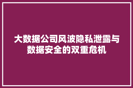 大数据公司风波隐私泄露与数据安全的双重危机 电脑配置 大数据公司风波隐私泄露与数据安全的双重危机 电脑配置