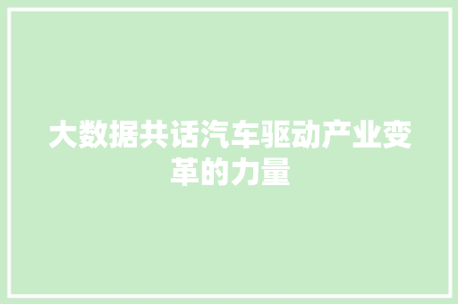 大数据共话汽车驱动产业变革的力量 编程语言