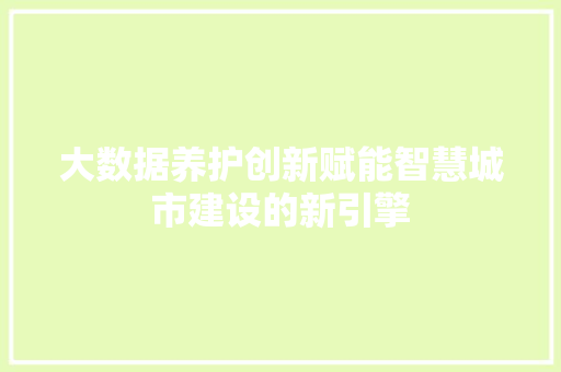 大数据养护创新赋能智慧城市建设的新引擎 电脑基础