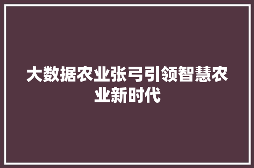 大数据农业张弓引领智慧农业新时代 网络技术