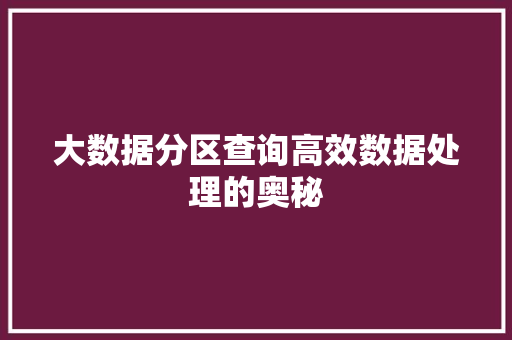 大数据分区查询高效数据处理的奥秘