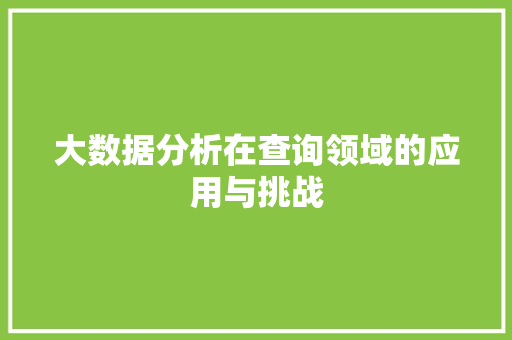 大数据分析在查询领域的应用与挑战 电脑配置 大数据分析在查询领域的应用与挑战 电脑配置