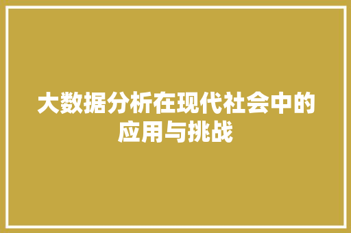 大数据分析在现代社会中的应用与挑战 电脑基础