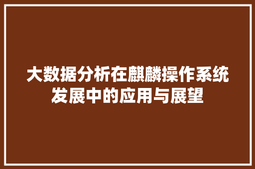 大数据分析在麒麟操作系统发展中的应用与展望