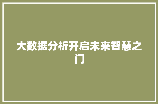 大数据分析开启未来智慧之门
