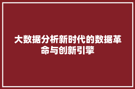 大数据分析新时代的数据革命与创新引擎