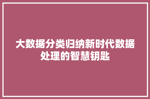 大数据分类归纳新时代数据处理的智慧钥匙
