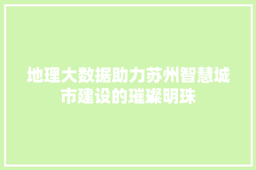 地理大数据助力苏州智慧城市建设的璀璨明珠 网络技术