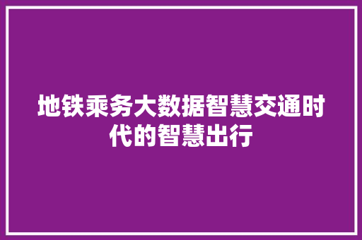 地铁乘务大数据智慧交通时代的智慧出行 网络技术
