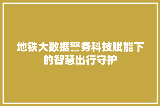 地铁大数据警务科技赋能下的智慧出行守护 网络技术