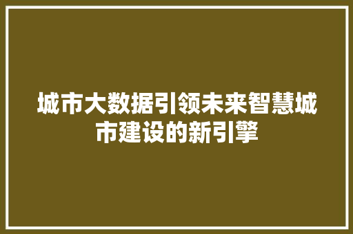 城市大数据引领未来智慧城市建设的新引擎