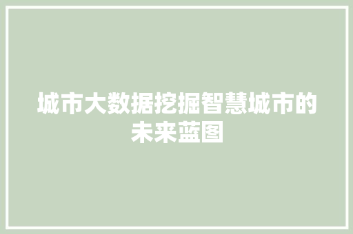 城市大数据挖掘智慧城市的未来蓝图 电脑基础 城市大数据挖掘智慧城市的未来蓝图 电脑基础