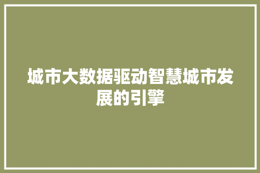 城市大数据驱动智慧城市发展的引擎 电脑基础
