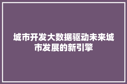 城市开发大数据驱动未来城市发展的新引擎 电脑基础