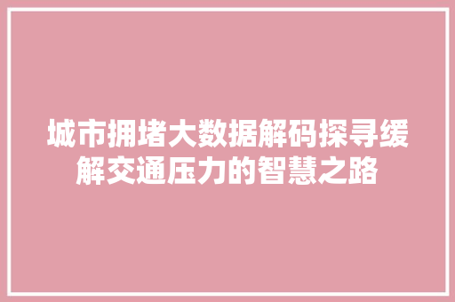 城市拥堵大数据解码探寻缓解交通压力的智慧之路