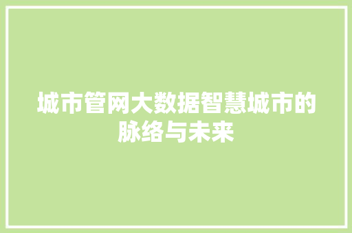 城市管网大数据智慧城市的脉络与未来 电脑配置