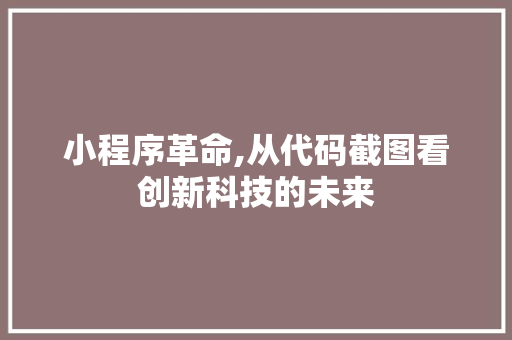 小程序革命,从代码截图看创新科技的未来 操作系统 小程序革命,从代码截图看创新科技的未来 小程序革命,从代码截图看创新科技的未来 操作系统