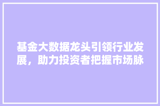 基金大数据龙头引领行业发展，助力投资者把握市场脉搏 电脑配置