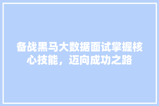 备战黑马大数据面试掌握核心技能，迈向成功之路 网络技术