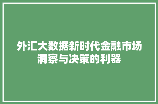 外汇大数据新时代金融市场洞察与决策的利器