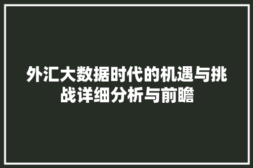 外汇大数据时代的机遇与挑战详细分析与前瞻
