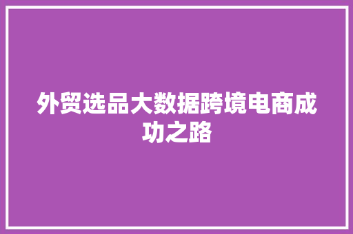 外贸选品大数据跨境电商成功之路