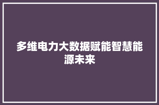 多维电力大数据赋能智慧能源未来 网络技术 多维电力大数据赋能智慧能源未来 网络技术