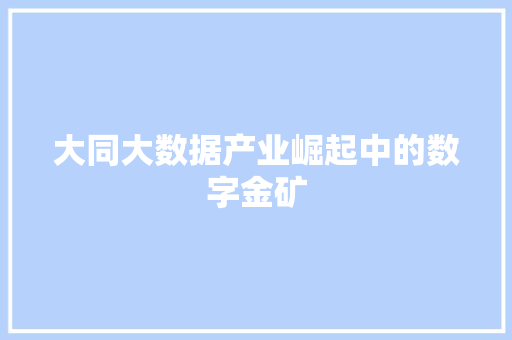 大同大数据产业崛起中的数字金矿