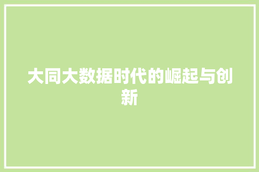 大同大数据时代的崛起与创新 电脑基础 大同大数据时代的崛起与创新 电脑基础