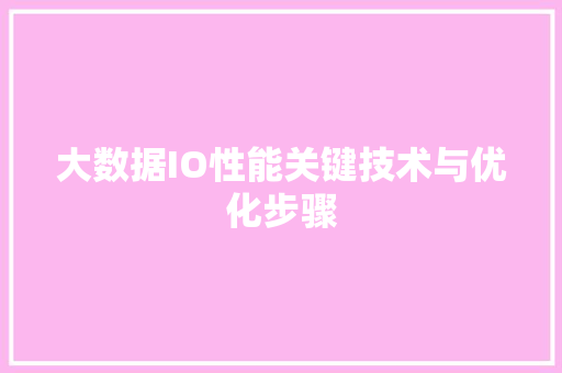 大数据IO性能关键技术与优化步骤 编程语言