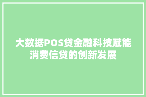 大数据POS贷金融科技赋能消费信贷的创新发展 电脑配置
