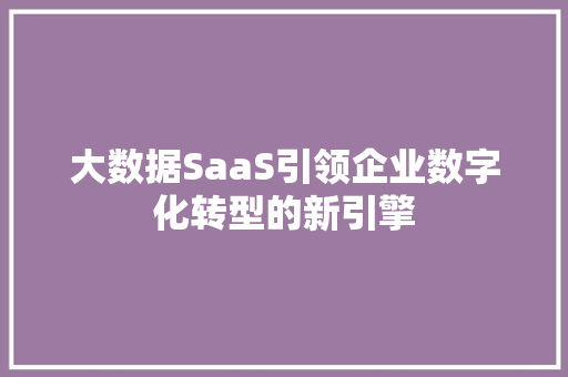 大数据SaaS引领企业数字化转型的新引擎 电脑配置