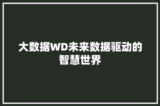 大数据WD未来数据驱动的智慧世界 操作系统