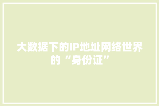 大数据下的IP地址网络世界的“身份证” 电脑配置