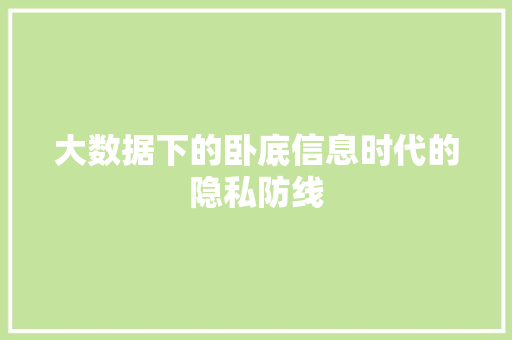 大数据下的卧底信息时代的隐私防线 网络技术