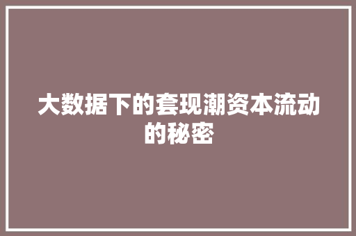 大数据下的套现潮资本流动的秘密 电脑基础