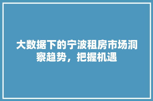 大数据下的宁波租房市场洞察趋势，把握机遇 网络技术