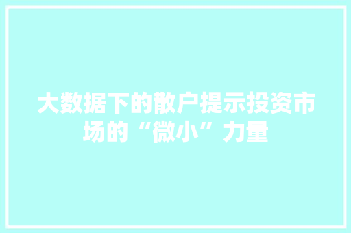 大数据下的散户提示投资市场的“微小”力量 操作系统