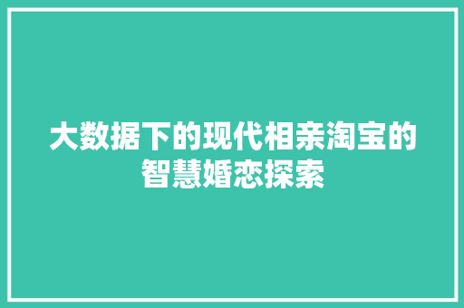 大数据下的现代相亲淘宝的智慧婚恋探索 电脑故障维修